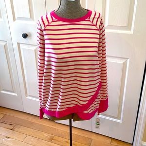 Tommy Hilfiger Sport pink and white striped crewneck LS relaxed fit sweater
